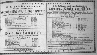 Theaterzettel (Oper und Burgtheater in Wien) 18350914 Seite: 1