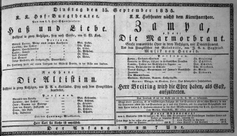 Theaterzettel (Oper und Burgtheater in Wien) 18350915 Seite: 1