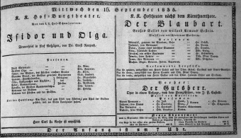 Theaterzettel (Oper und Burgtheater in Wien) 18350916 Seite: 1