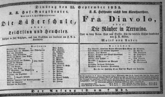 Theaterzettel (Oper und Burgtheater in Wien) 18350922 Seite: 1