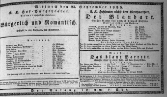 Theaterzettel (Oper und Burgtheater in Wien) 18350923 Seite: 1