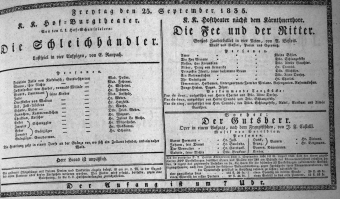 Theaterzettel (Oper und Burgtheater in Wien) 18350925 Seite: 1