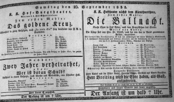 Theaterzettel (Oper und Burgtheater in Wien) 18350926 Seite: 1