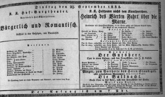 Theaterzettel (Oper und Burgtheater in Wien) 18350929 Seite: 1