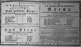 Theaterzettel (Oper und Burgtheater in Wien) 18351001 Seite: 1