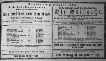 Theaterzettel (Oper und Burgtheater in Wien) 18351002 Seite: 1