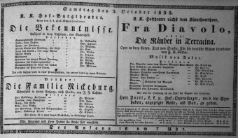 Theaterzettel (Oper und Burgtheater in Wien) 18351003 Seite: 1