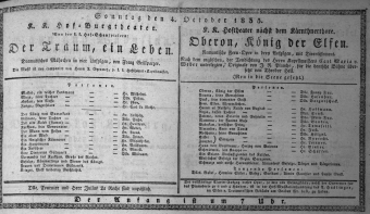 Theaterzettel (Oper und Burgtheater in Wien) 18351004 Seite: 1