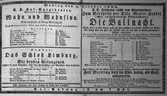 Theaterzettel (Oper und Burgtheater in Wien) 18351005 Seite: 1