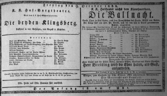 Theaterzettel (Oper und Burgtheater in Wien) 18351009 Seite: 1