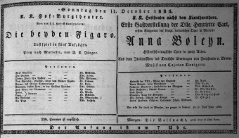 Theaterzettel (Oper und Burgtheater in Wien) 18351011 Seite: 1