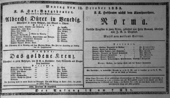 Theaterzettel (Oper und Burgtheater in Wien) 18351012 Seite: 1