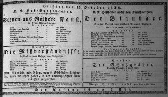 Theaterzettel (Oper und Burgtheater in Wien) 18351013 Seite: 1