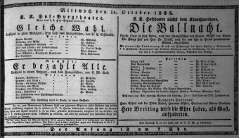 Theaterzettel (Oper und Burgtheater in Wien) 18351014 Seite: 1