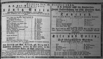 Theaterzettel (Oper und Burgtheater in Wien) 18351016 Seite: 1