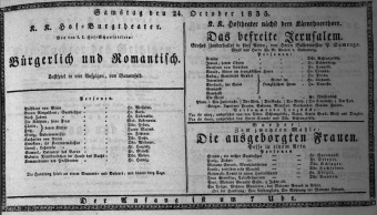Theaterzettel (Oper und Burgtheater in Wien) 18351024 Seite: 1