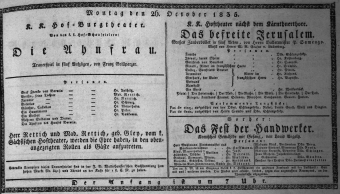 Theaterzettel (Oper und Burgtheater in Wien) 18351026 Seite: 1