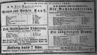 Theaterzettel (Oper und Burgtheater in Wien) 18351028 Seite: 1