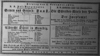 Theaterzettel (Oper und Burgtheater in Wien) 18351106 Seite: 1