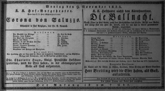 Theaterzettel (Oper und Burgtheater in Wien) 18351109 Seite: 1