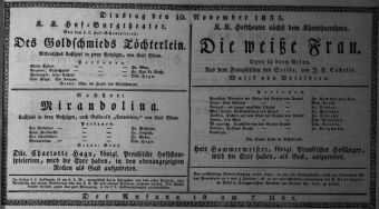 Theaterzettel (Oper und Burgtheater in Wien) 18351110 Seite: 1
