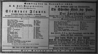 Theaterzettel (Oper und Burgtheater in Wien) 18351114 Seite: 1