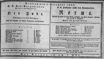 Theaterzettel (Oper und Burgtheater in Wien) 18351201 Seite: 1
