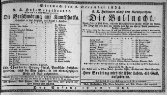 Theaterzettel (Oper und Burgtheater in Wien) 18351202 Seite: 1