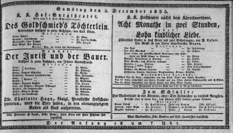 Theaterzettel (Oper und Burgtheater in Wien) 18351205 Seite: 1