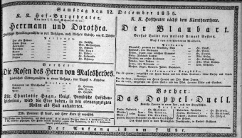 Theaterzettel (Oper und Burgtheater in Wien) 18351212 Seite: 1