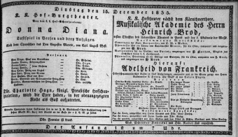 Theaterzettel (Oper und Burgtheater in Wien) 18351215 Seite: 1