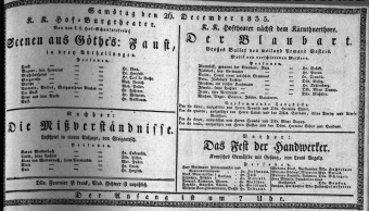 Theaterzettel (Oper und Burgtheater in Wien) 18351226 Seite: 1