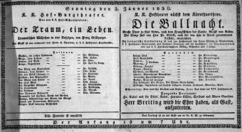 Theaterzettel (Oper und Burgtheater in Wien) 18360103 Seite: 1