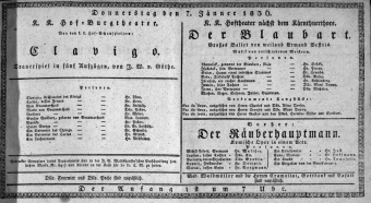 Theaterzettel (Oper und Burgtheater in Wien) 18360107 Seite: 1