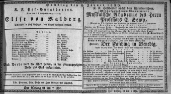Theaterzettel (Oper und Burgtheater in Wien) 18360109 Seite: 1