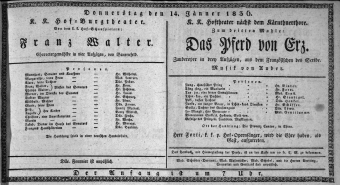 Theaterzettel (Oper und Burgtheater in Wien) 18360114 Seite: 1