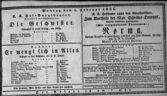 Theaterzettel (Oper und Burgtheater in Wien) 18360201 Seite: 1