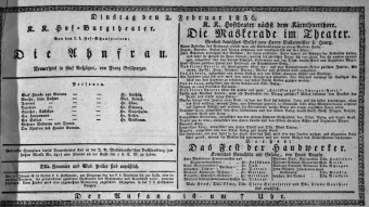 Theaterzettel (Oper und Burgtheater in Wien) 18360202 Seite: 1