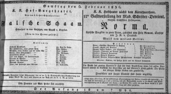 Theaterzettel (Oper und Burgtheater in Wien) 18360206 Seite: 1