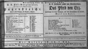 Theaterzettel (Oper und Burgtheater in Wien) 18360214 Seite: 1