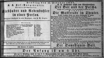 Theaterzettel (Oper und Burgtheater in Wien) 18360216 Seite: 1
