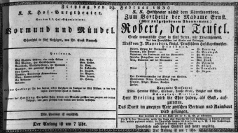 Theaterzettel (Oper und Burgtheater in Wien) 18360219 Seite: 1