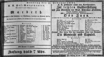 Theaterzettel (Oper und Burgtheater in Wien) 18360221 Seite: 1