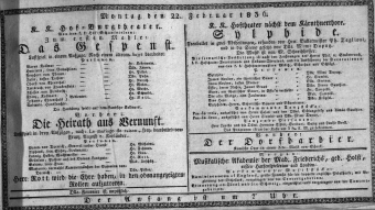 Theaterzettel (Oper und Burgtheater in Wien) 18360222 Seite: 1