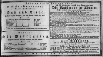Theaterzettel (Oper und Burgtheater in Wien) 18360226 Seite: 1