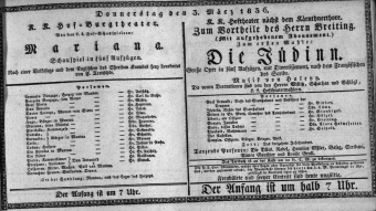 Theaterzettel (Oper und Burgtheater in Wien) 18360303 Seite: 1