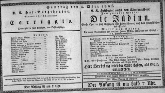 Theaterzettel (Oper und Burgtheater in Wien) 18360305 Seite: 1