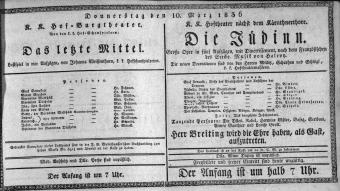 Theaterzettel (Oper und Burgtheater in Wien) 18360310 Seite: 1
