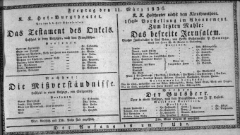 Theaterzettel (Oper und Burgtheater in Wien) 18360311 Seite: 1