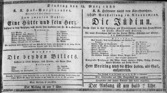 Theaterzettel (Oper und Burgtheater in Wien) 18360315 Seite: 1